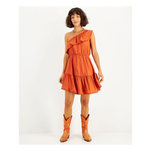 BAR III DRESSES Dresses & Skirts - BAR III DRESSES Womens Orange Lined Pullover Cap Sleeve Fit + Flare Dress M